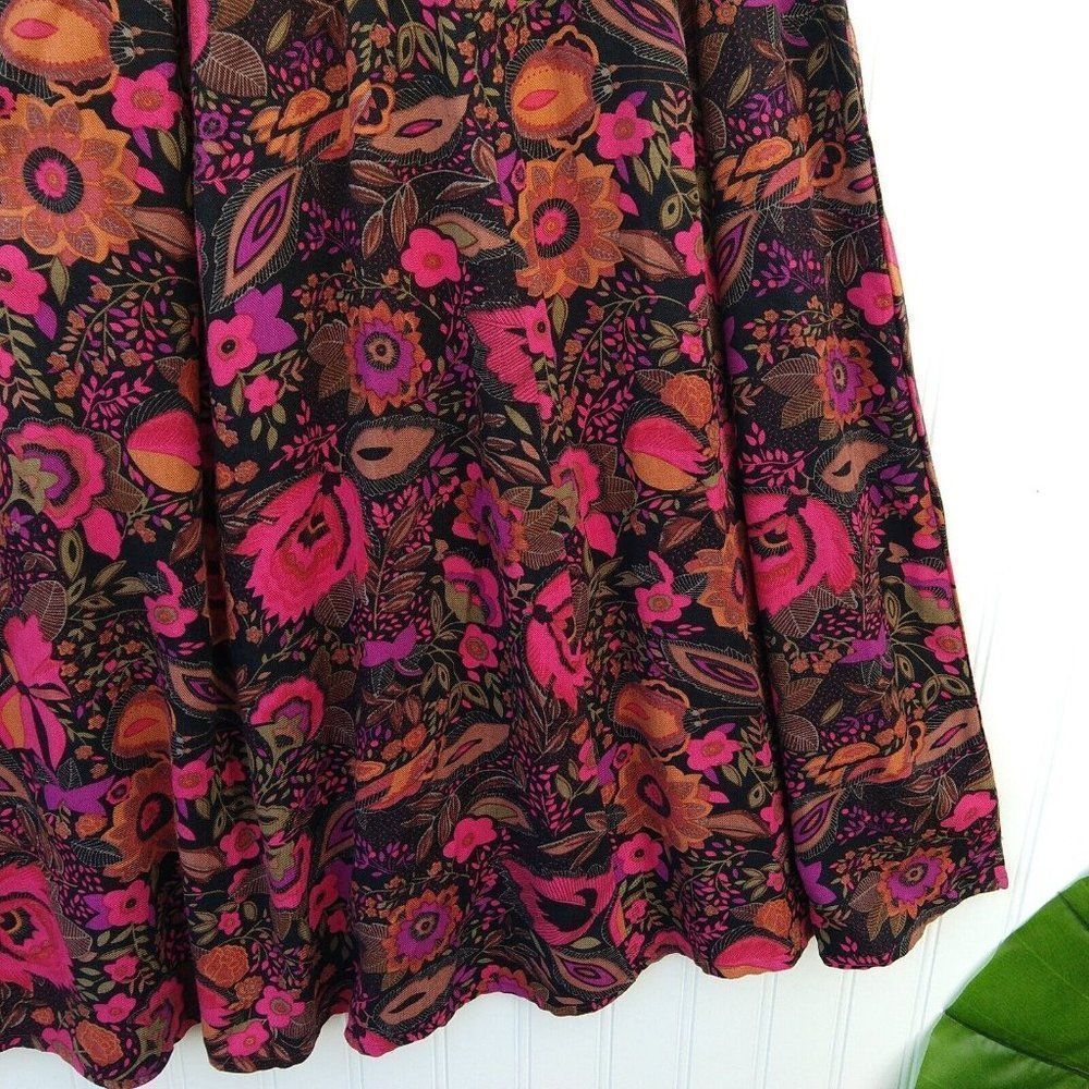 Notations Vintage 90s Floral Midi Skirt Size XL Petite Black Flower Print Rayon - Picture 6 of 12